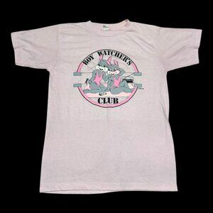 Vintage 1986 Alore Boy Watchers Club Pink‎ Single Stitch Shirt Adult Medium